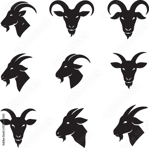Eid al-Adha Goat Head Silhouette Vector Set | Qurbani Animal Logo Icons for Islamic Festival

