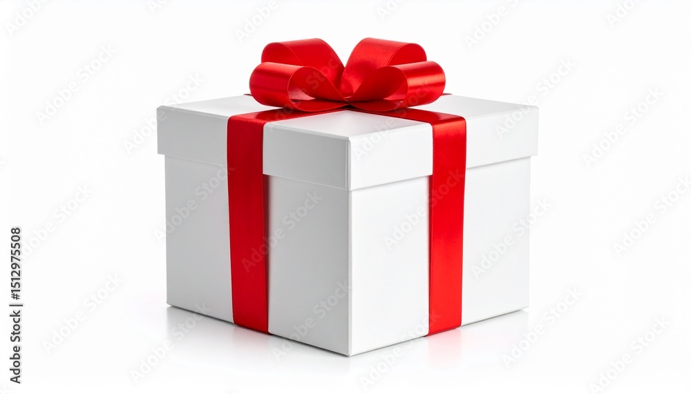 Fototapeta premium Gift box with red bow isolated white background 