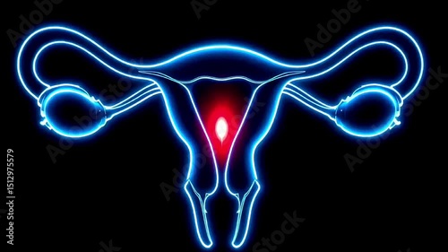  Female Reproductive System Glowing Neon Colors on Black Backgrounds, 3D Rendered, Photo Illustration Image Picture Photography 