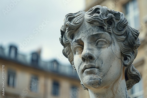 Close-up of weathered stone bust