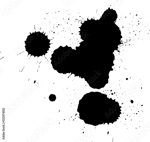 black ink brush painting drop splatter splash artistic on white background