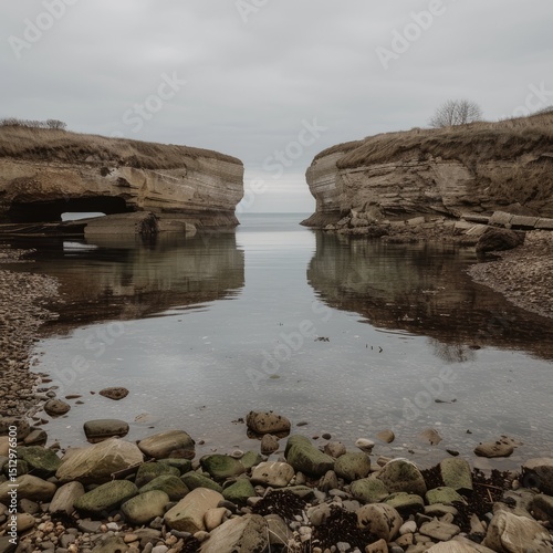 Coastal rocks and calm water