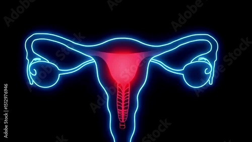  Female Reproductive System Glowing Neon Colors on Black Backgrounds, 3D Rendered, Photo Illustration Image Picture Photography 
