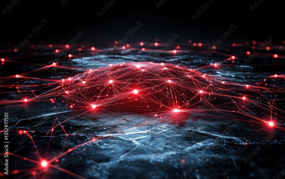 Obraz premium Abstract network, glowing red lines, dark background