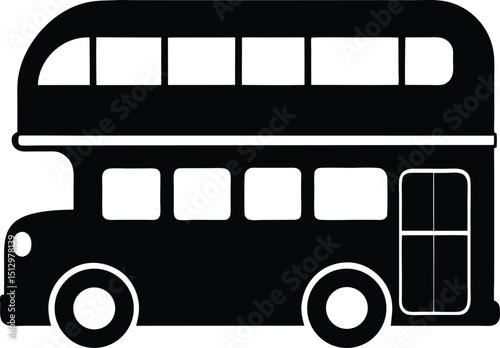 Red vintage London bus on an isolated white route, a cartoon illustration of a passenger vehicle for city transport and tourism