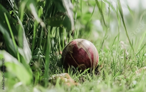 Cricket ball hidden in grass