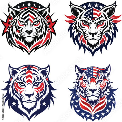 Tiger illustration usa flag color t-shirt pint design on a white background
