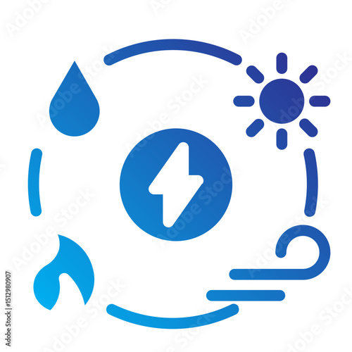 Drop of water, leaf, and lightning bolt, merging nature and electricity.