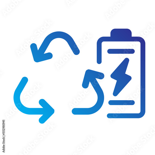Battery with recycling arrows, representing battery reuse and energy sustainability.