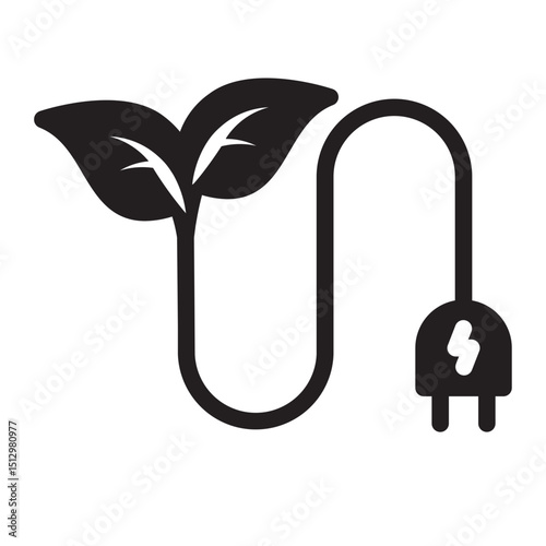 Coiled electric cable with a growing leaf, representing green power connections.