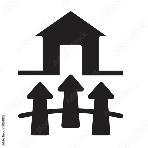 House with arrows pointing upward, symbolizing energy efficiency and insulation.