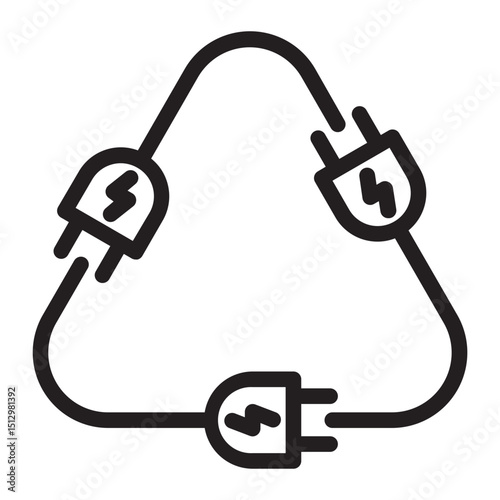 Electric plugs forming a recycling triangle, representing renewable energy.