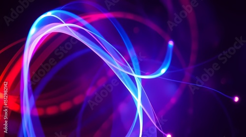 Abstract swirling lines of vibrant blue and red light