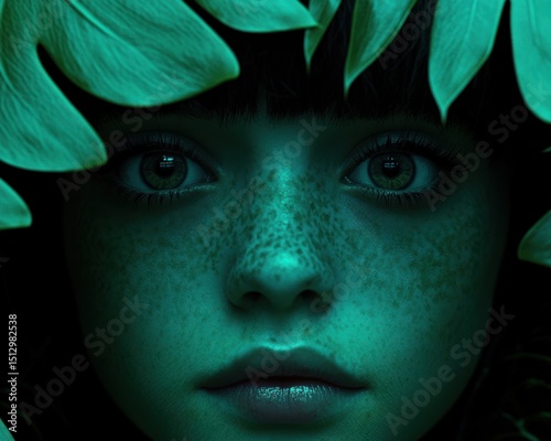 Close-up teal-toned portrait of a girl