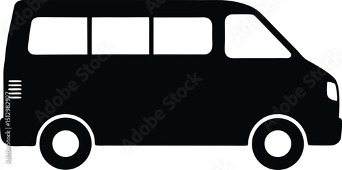 A retro cartoon illustration of a mini-bus vehicle for business transport and cargo distribution