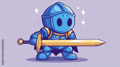 Cute Knight with Sword,  Pastel Background