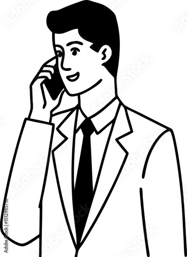 Businessman in formal attire engaged in a phone conversation communicating with a mobile device vector illustration concept representing business and communication