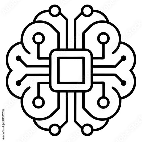 Conceptual illustration of a brain combined with a circuit board representing artificial intelligence technology and machine learning processes
