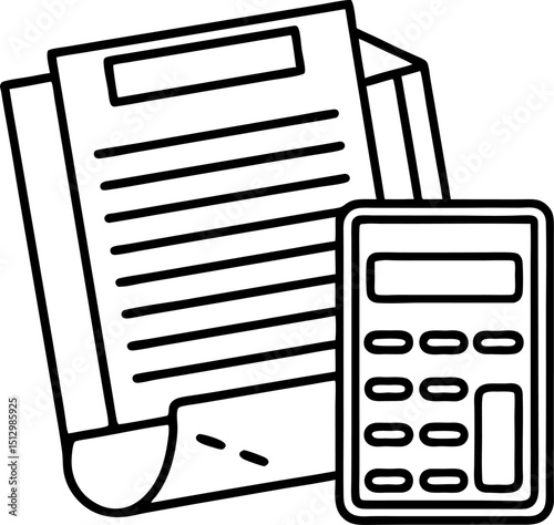 Illustration of tax documents and calculator representing financial calculations and accounting for business plans and budget planning