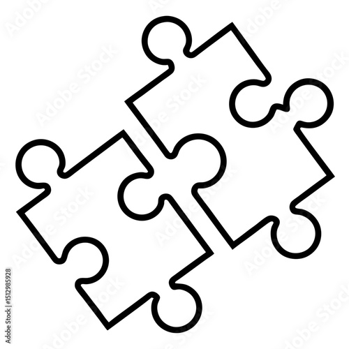 Interlocking jigsaw puzzle pieces representing teamwork collaboration and problem solving concepts illustrated with a clean minimalist black outline.