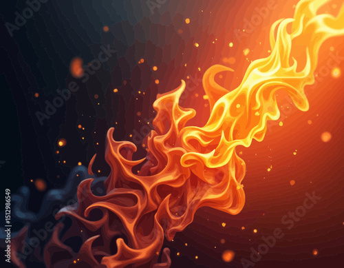 Abstract Fiery Swirling Flames Digital Art Background