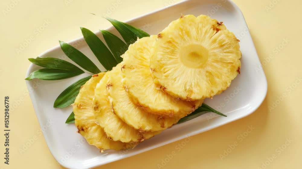 White plate sliced pineapple