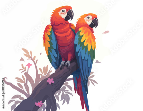 Colorful Birds Perched On A Branch