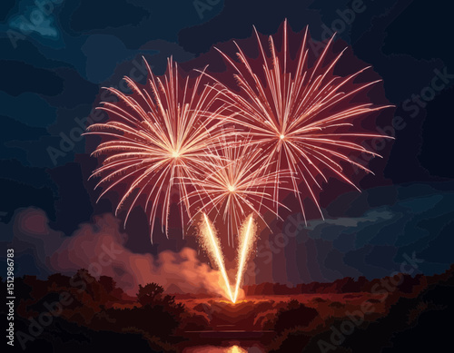 Colorful Fireworks Display Over Night Sky