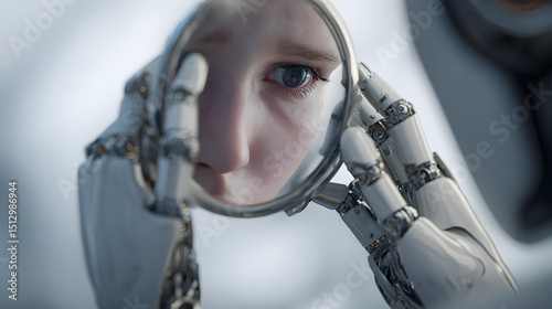 Robot Holding a Mirror Reflecting a Child's Face AI and Humanity