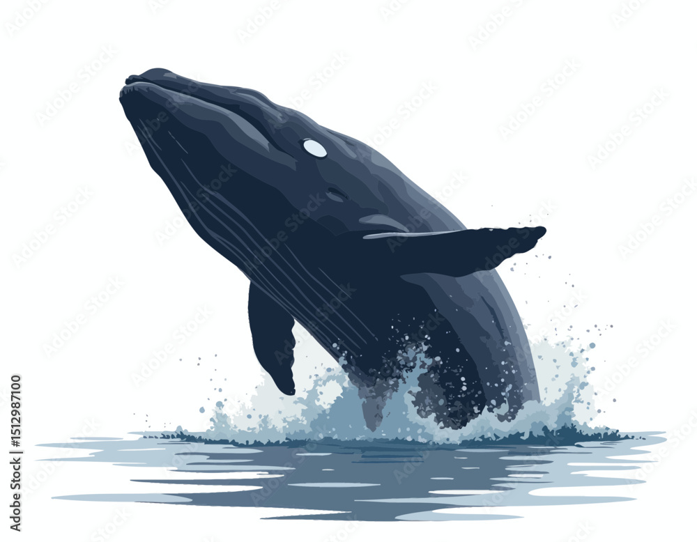 Fototapeta premium Humpback Whale Ocean Jump Illustration