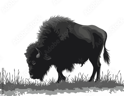 Large Mammal Grazing In Meadow Monochrome Illustration