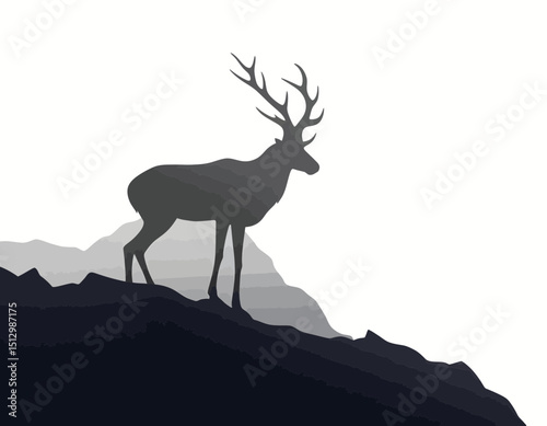 Majestic Silhouette Of A Deer On A Gray Mountain Peak