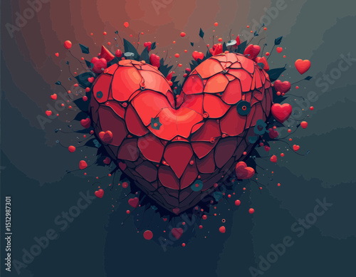 Shattered Red Geometric Heart 3D Render Dark Background