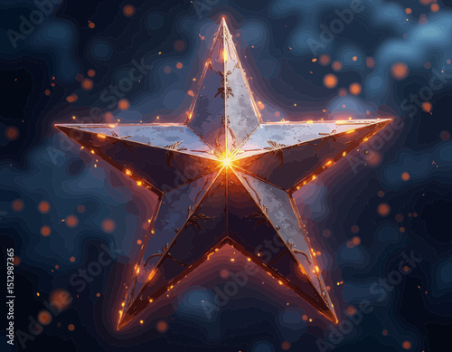 Star with Fiery Embers on Dark Background