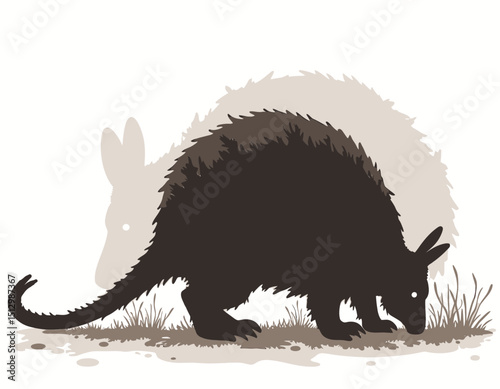Two Animal Silhouettes in Grassy Area At Night