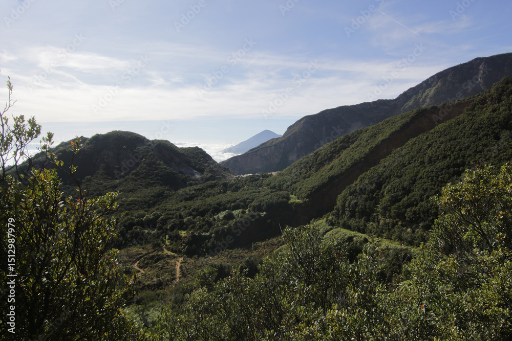 Fototapeta premium scenery volcano papandayan mountain with summer blue sky at Garut West Java Indonesia 