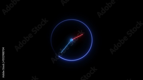 Neon clock icon, futuristic clock design on Black background.