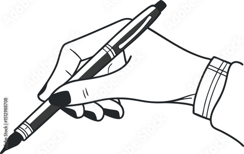 Detailed Hand Holding Ballpoint Pen Vector Graphic for Designers