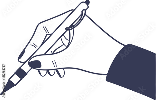Detailed Hand Holding Ballpoint Pen Vector Graphic for Designers