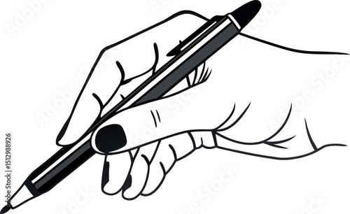 Detailed Hand Holding Ballpoint Pen Vector Graphic for Designers