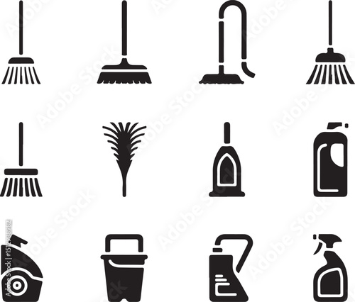 House cleaning icon set silhouette illustration vector .