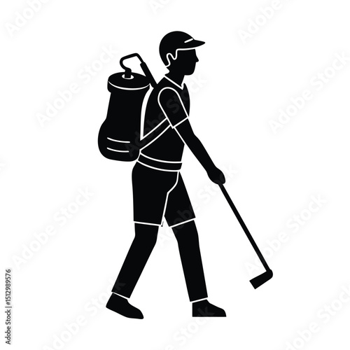 Golf caddie carrying bag and club vector on white background