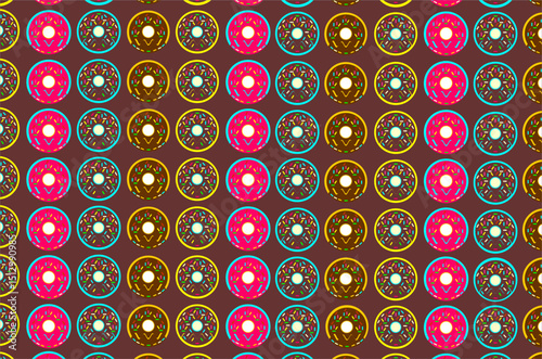 The pattern of donuts. Perfect for background, fabric, backdrop, textile, wallpaper and other commercial needs. Isolated concept.