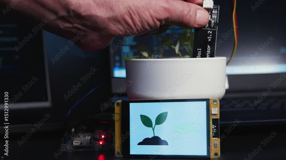 Screen Moiture Soil moisture display screen with IoT microcontroller and soil moisture ...