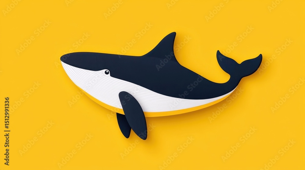 Fototapeta premium Cartoon whale calf with yellow background