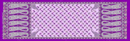 Royal Purple Ethnic Dupatta Design – Digital Paisley Print with Ornamental Borders