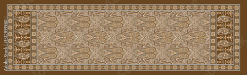 Warm Brown Ethnic Dupatta Print – Digital Textile with Vintage Paisley and Borders