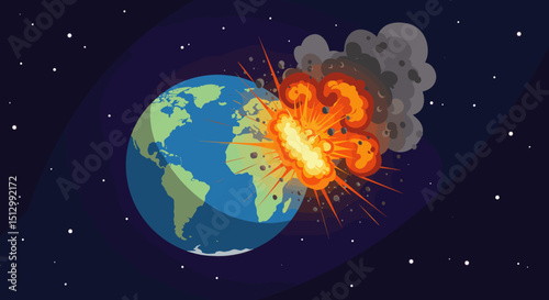 A fiery asteroid heading towards Earth, creating a dramatic and dangerous scenario. The visual represents an impending disaster from space.