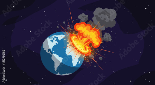 A fiery asteroid heading towards Earth, creating a dramatic and dangerous scenario. The visual represents an impending disaster from space.