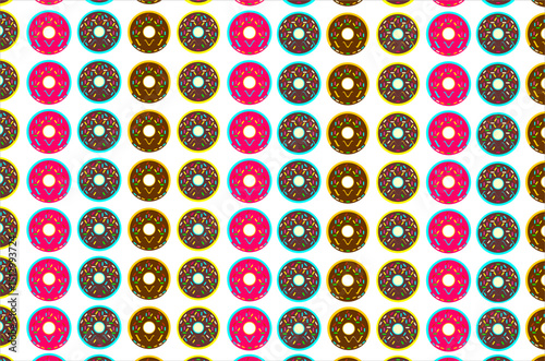 The pattern of donuts. Perfect for background, fabric, backdrop, textile, wallpaper and other commercial needs. Isolated concept.